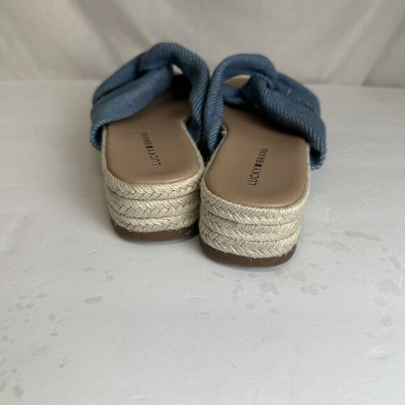 Lucky Brand Grenly Blue Fabric Twist‎ Espadrille Slide Sandals Sz 8.5 Platform - Picture 5 of 10